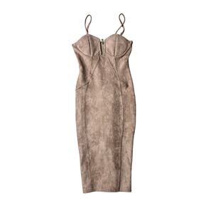 Suede look bodycon midi dress taupe size small